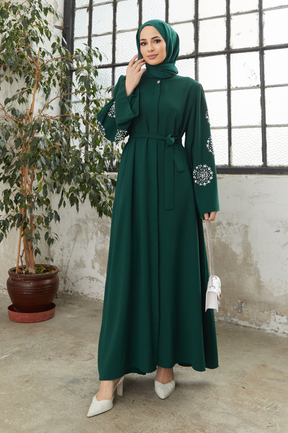Liva Arms Stone Abaya - Emerald