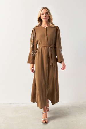 Liva Handles Stone Abaya - Camel