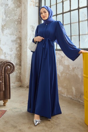 Rona Sleeves Patterned Abaya - Indigo