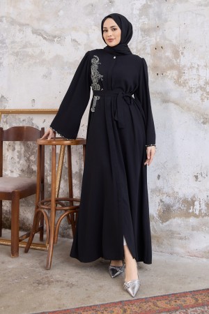 Lora Taşlı Abaya - Siyah