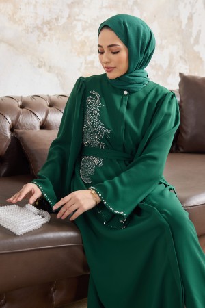 Lora Stone Abaya - Emerald