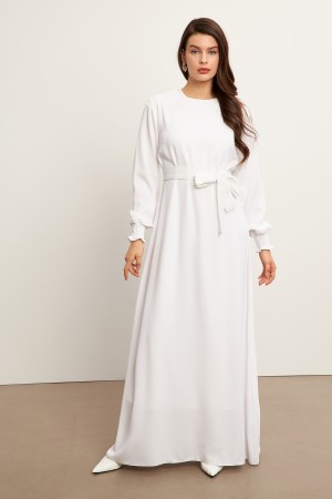 Vera Belted Dress - White