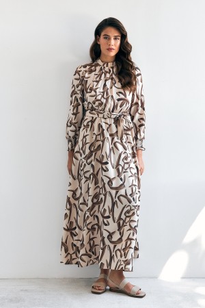 Vento Patterned Dress - Brown