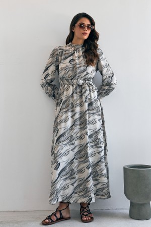 Aura Patterned Dress - Gray
