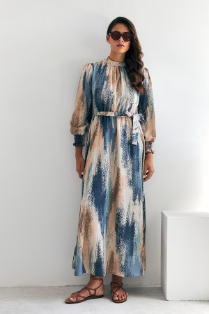 Olivia Patterned Dress - Indigo