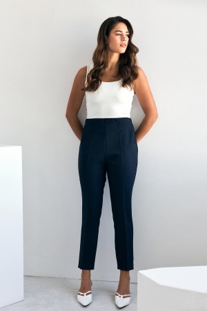 Elastic Waist Trousers - Navy Blue