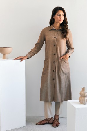 Tencel Tunic with Pocket Detail - Brown