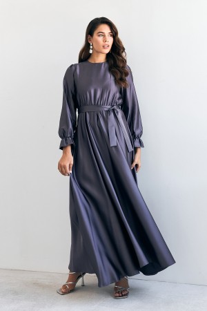 Liza Belted Satin Dress - Purple