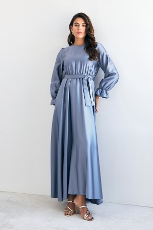 Liza Belted Satin Dress - Baby Blue