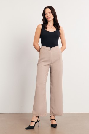 High Waist Wide Leg Trousers - Beige