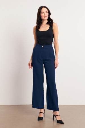 High Waist Wide Leg Trousers - Indigo