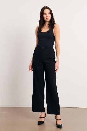 High Waist Wide Leg Trousers - Black