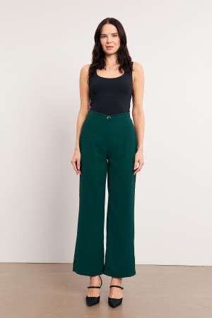 High Waist Wide Leg Trousers - Emerald