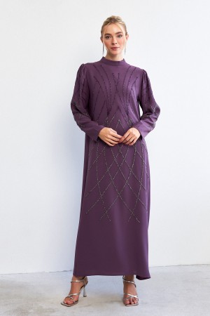 Alora Stone Embroidered Evening Dress - Lilac