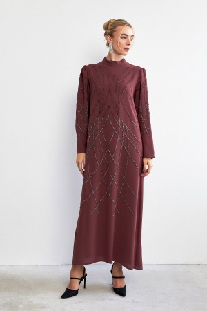 Alora Stone Embroidered Evening Dress - Dusty Rose