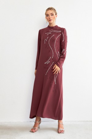 Zeren Stone Embroidered Evening Dress - Dusty Rose