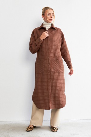 Quilted Pocket Detailed Trench Coat - Brown