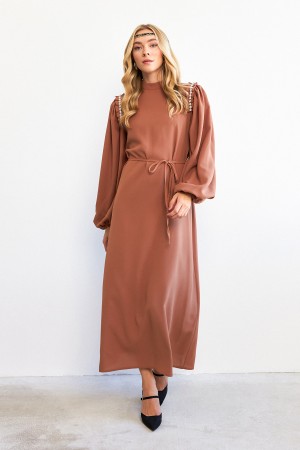 Nova Shoulder Detail Dress - Camel