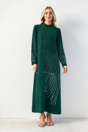 Nara Stone Embroidered Evening Dress - Emerald