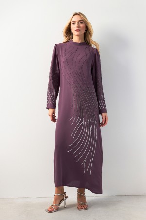 Nara Stone Embroidered Evening Dress - Lilac