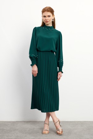 Valeria Skirt Blouse Set - Emerald