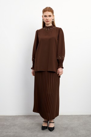 Valeria Skirt Blouse Set - Brown