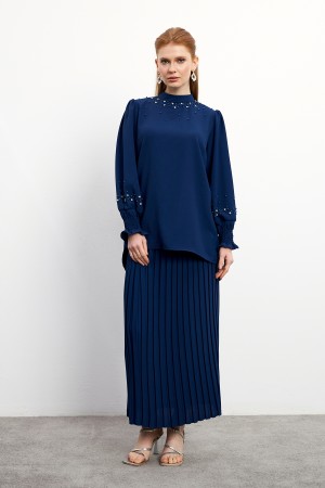 Valeria Skirt Blouse Set - Indigo