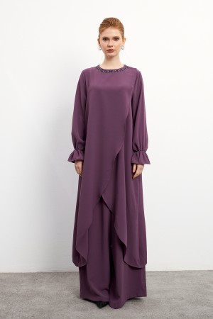 Asymmetrical Cut Tunic Trouser Set - Lilac