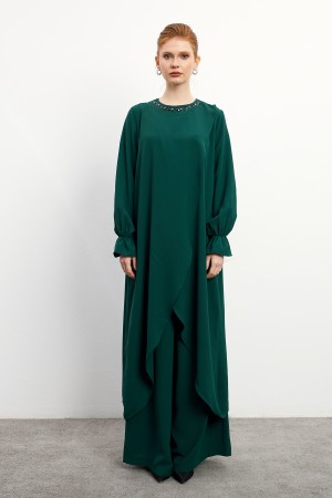 Asymmetrical Cut Tunic Trouser Set - Emerald