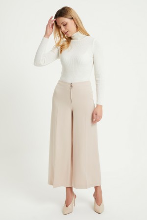 Zippered Wide Leg Pants - Mink