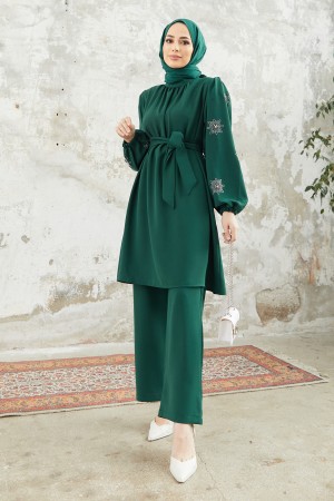 Mila Belted Suit - Emerald