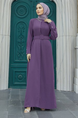 Pleated Belt Dress - Lilac