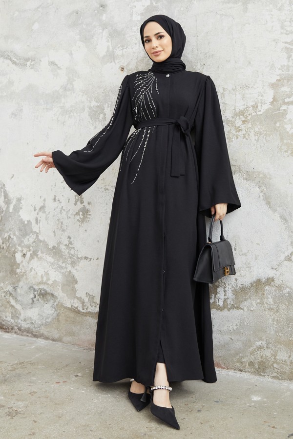 Shoulder Detailed Abaya - Gray